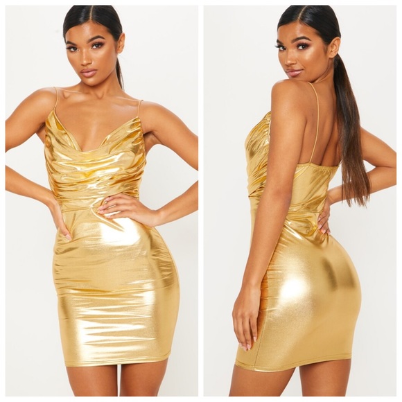 PrettyLittleThing Dresses & Skirts - NWT PrettyLittleThing Gold Metallic Bodycon Dress
